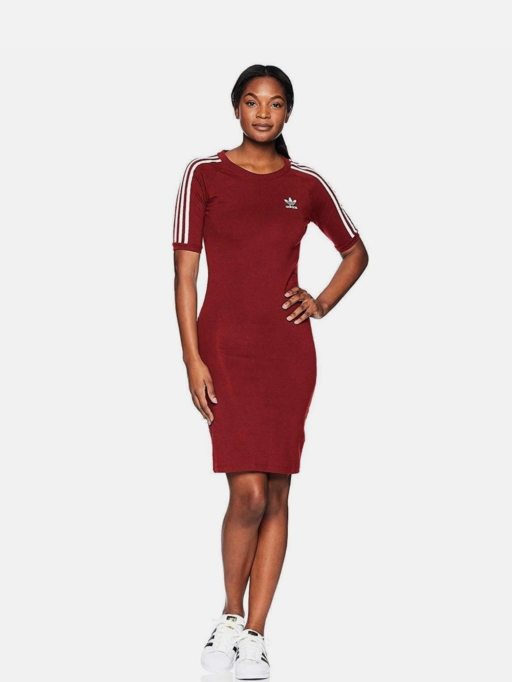 Adidas Women’s 3 Stripe Dress Maroon Medium - Picture 2 of 11